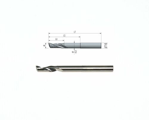 Solid carbide milling cutter Z1 Ø8 LT100 LU27 LS60, Shaft Ø8