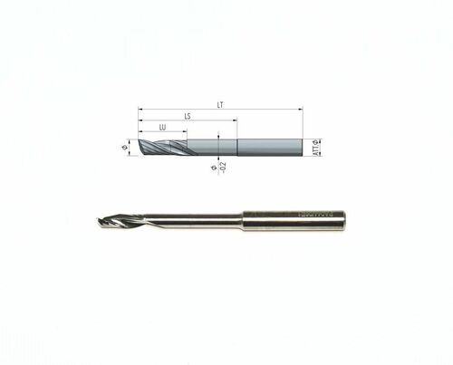 Solid carbide milling cutter Z1 Ø6 LT100 LU20 LS60, Shaft Ø8