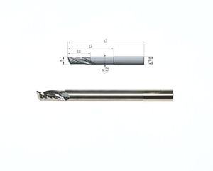 Kietmetalio freza Z1 Ø10 LT100 LU25 LS60, Kotas Ø10