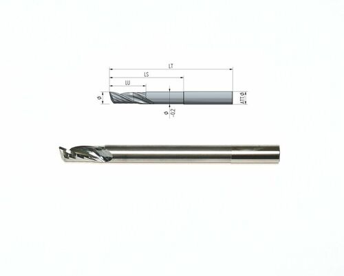 Solid carbide milling cutter Z1 Ø10 LT100 LU25 LS60, Shaft Ø10