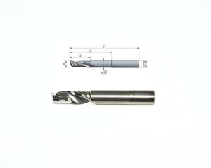 Cietā karbīda frēze Z1 Ø14 LT100 LU35 LS75, vārpstas Ø14