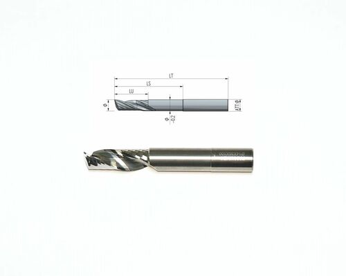 Solid carbide milling cutter Z1 Ø14 LT100 LU35 LS75, Shaft Ø14