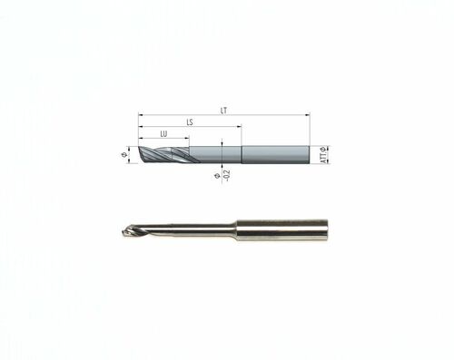 Solid carbide milling cutter Z1 Ø3 LT80 LU12 LS35, Shaft Ø8